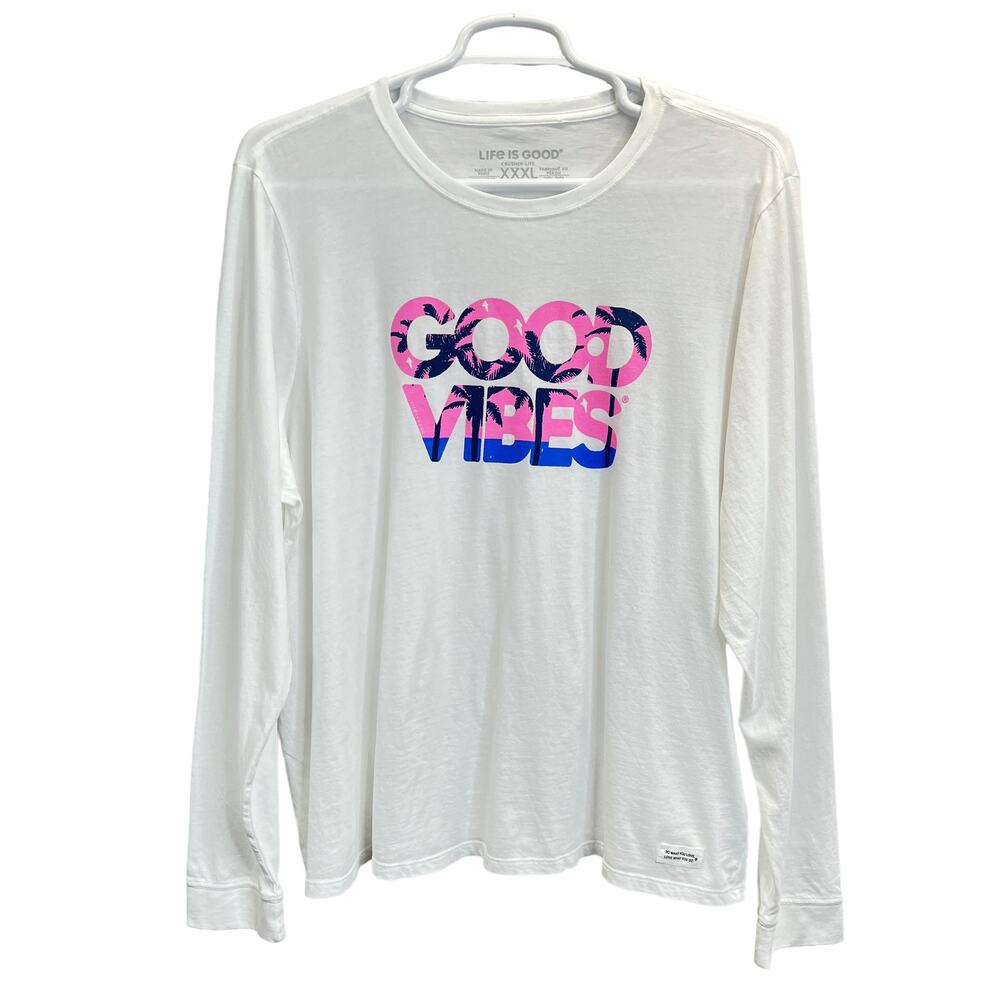 Life Is Good GOOD VIBES Womens T-Shirt Size XXXL‎ Long Sleeves Cotton Spell Out